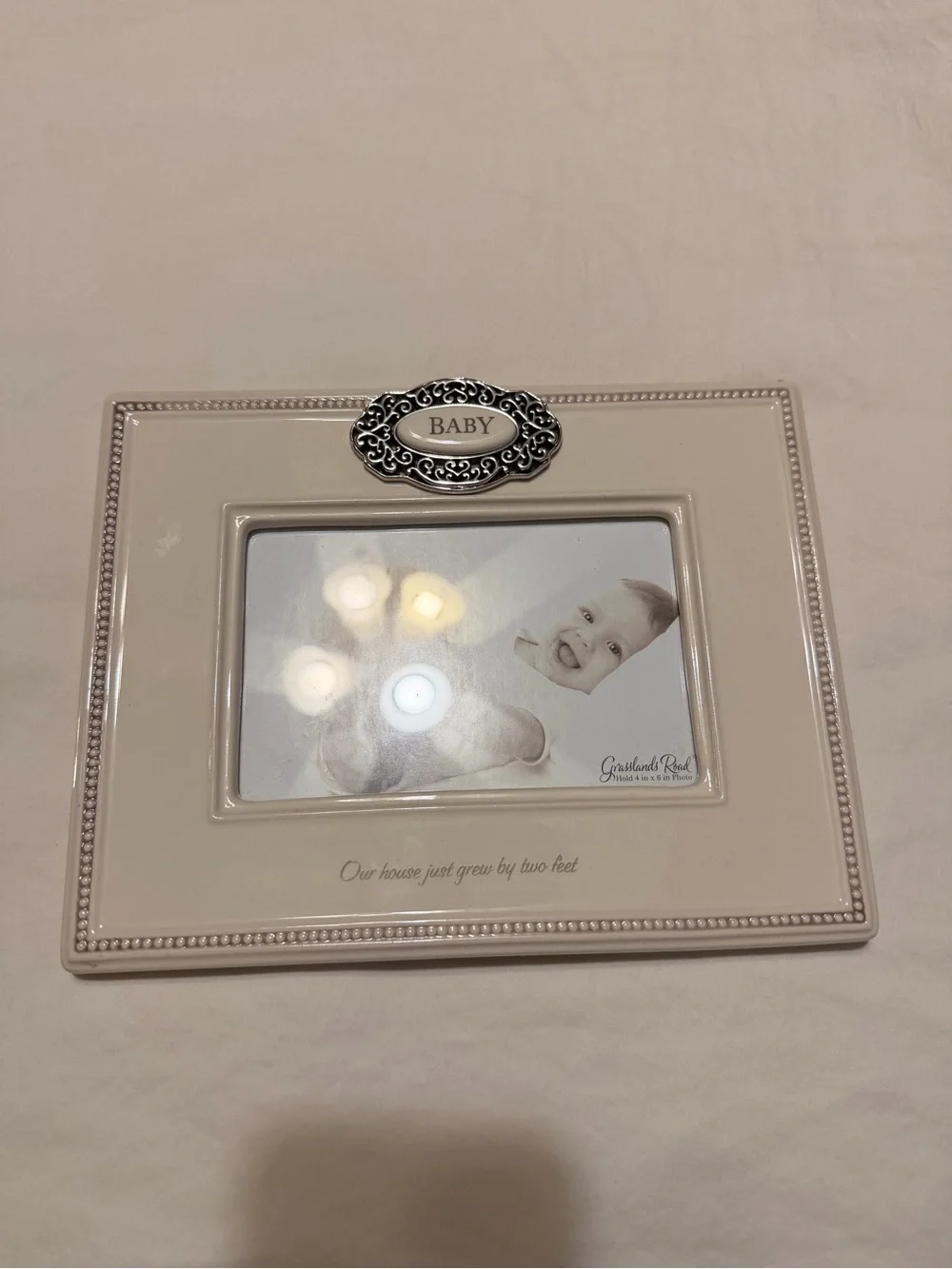 Grasslands Road Cream Picture Frame with Silver 'BABY' Accent - 4x6